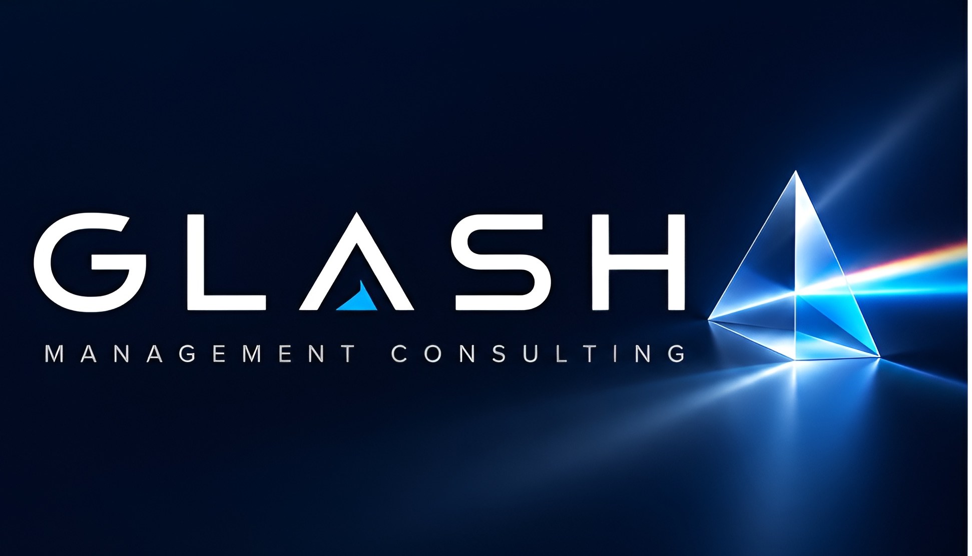 GLASH wordmark with triangular prism refracting light on deep navy